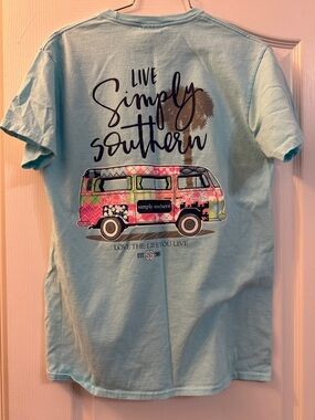 Simply Southern Light Blue Tee with Colorful Retro Van Graphic